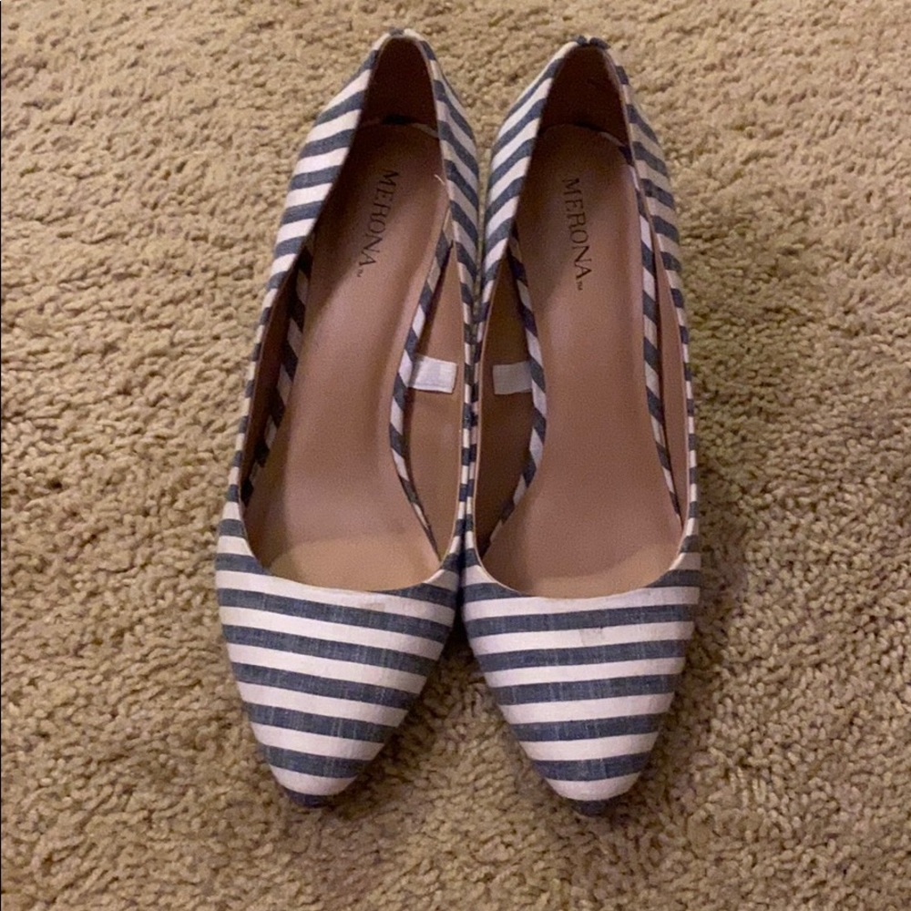 Blue and white striped heels 2 inch